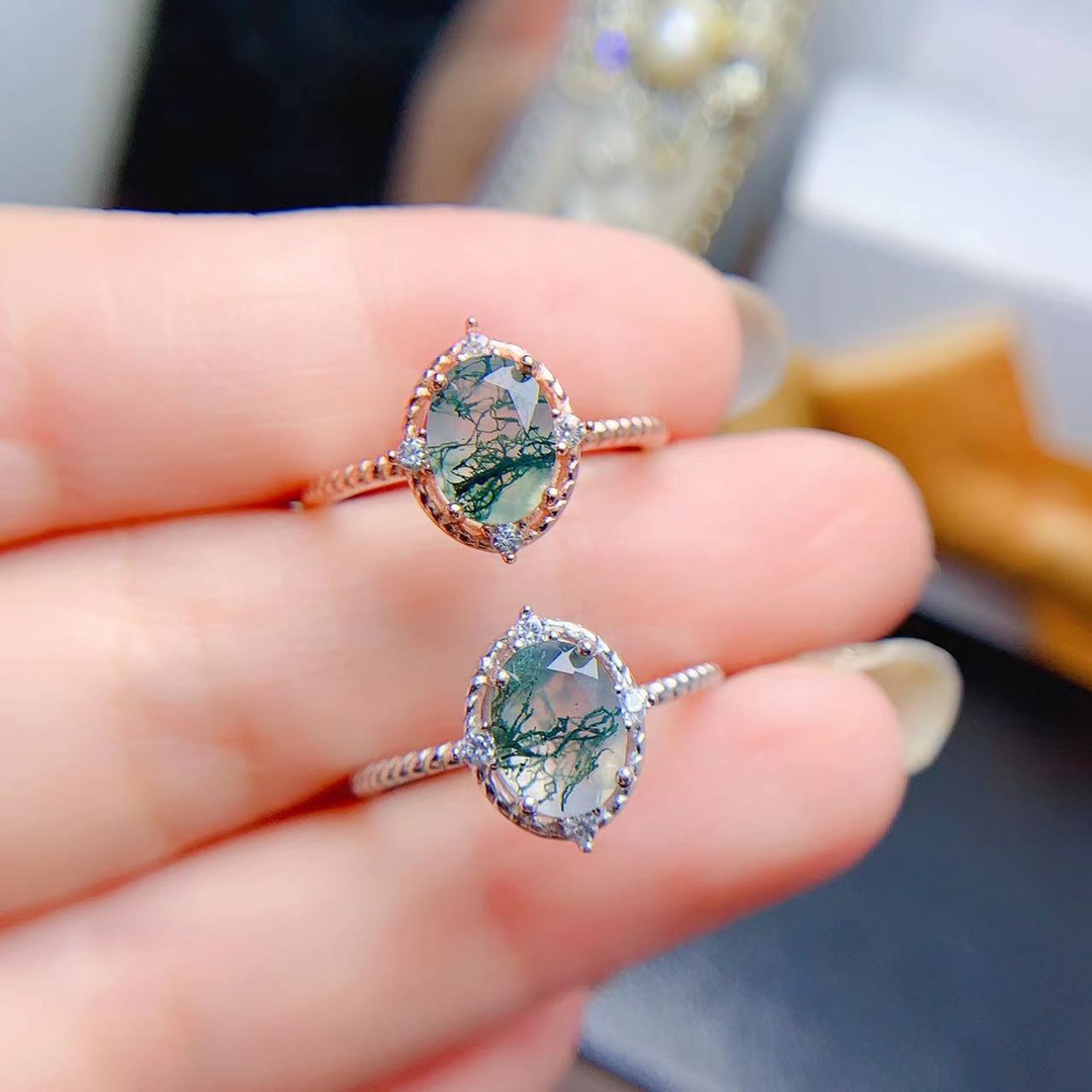 Jewelry Making University - حجر طبيعي خاتم عقيق طحلب ماء