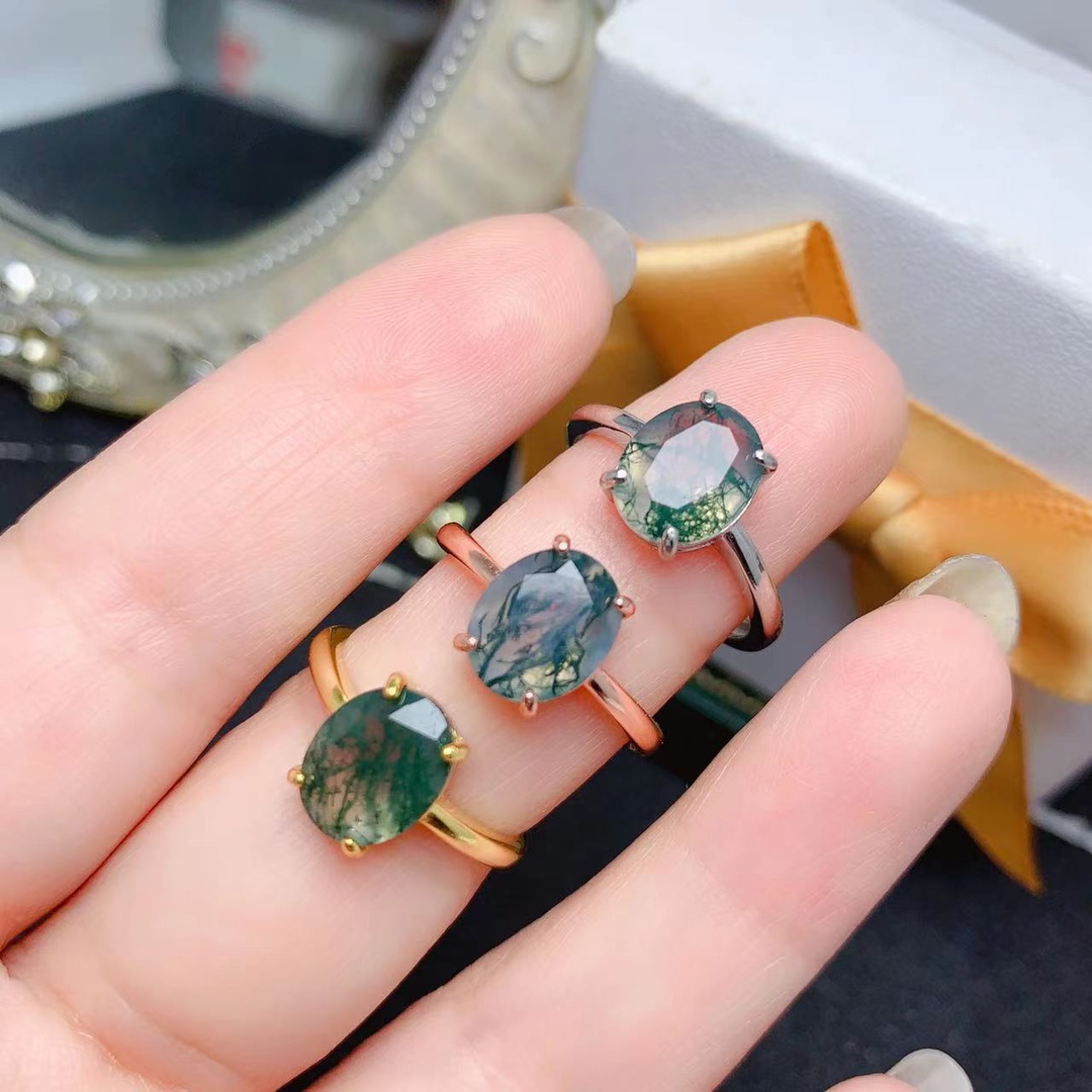 Jewelry Making University - خاتم خطوبة عقيق طحلب طبيعي ،